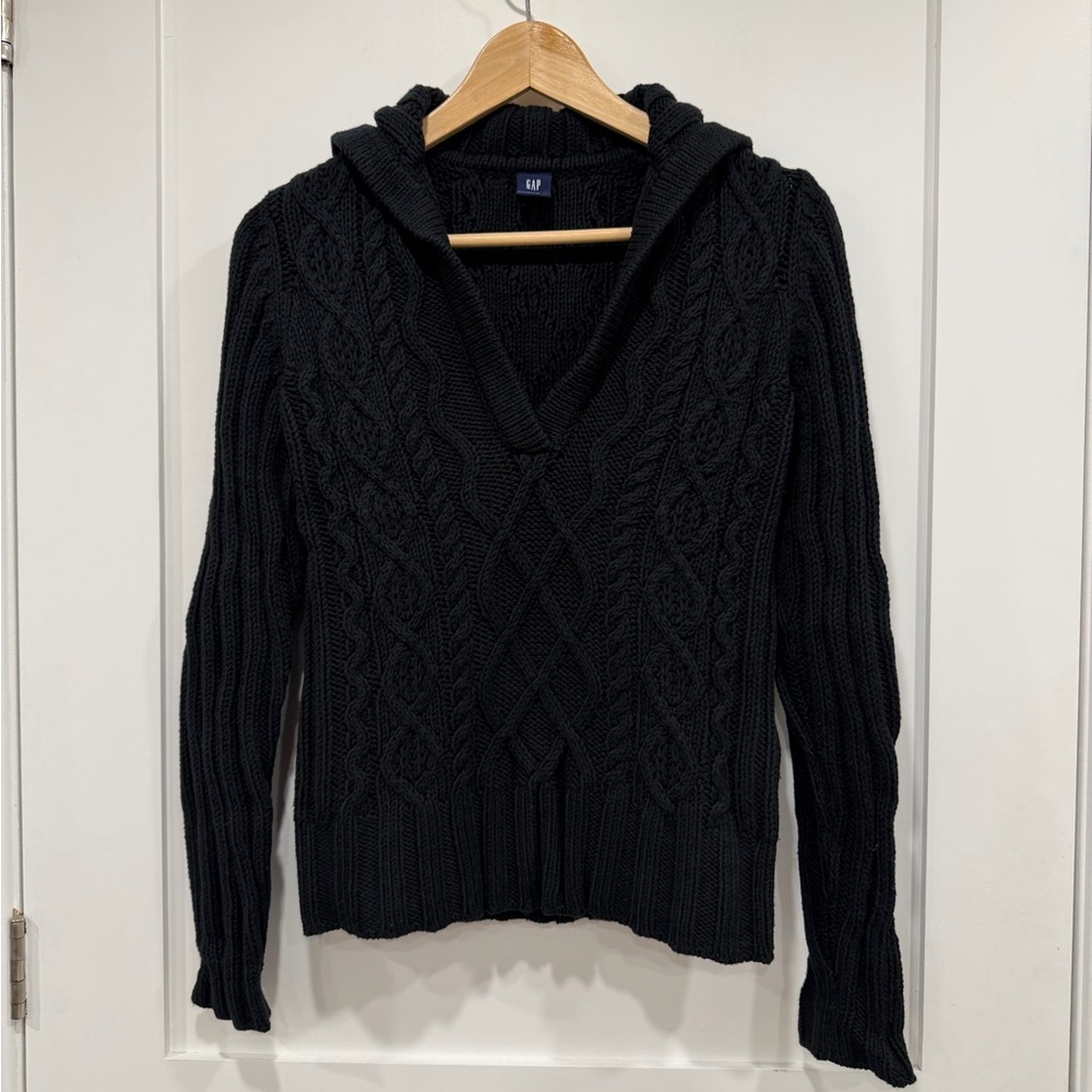 GAP Black V-Neck Cable Knit Sweater